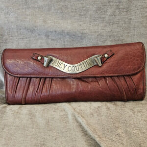 Juicy Couture Red Leather Wallet Crown Logo Snap Closure Coin Pocket